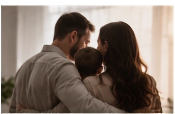 Un couple prenant son enfant dans les bras